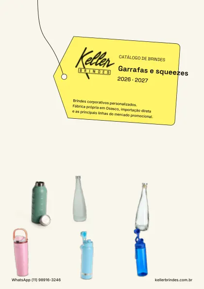 Capa do catálogo Garrafas e squeezes da Keller Brindes