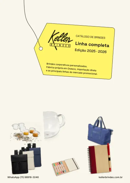 Capa do catálogo Linha completa 2025/2026 da Keller Brindes